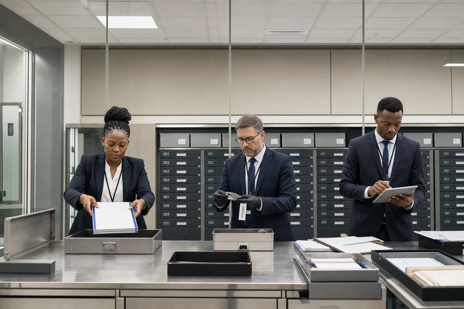 African Custody Officers Verifying Sealed Metal Inventory