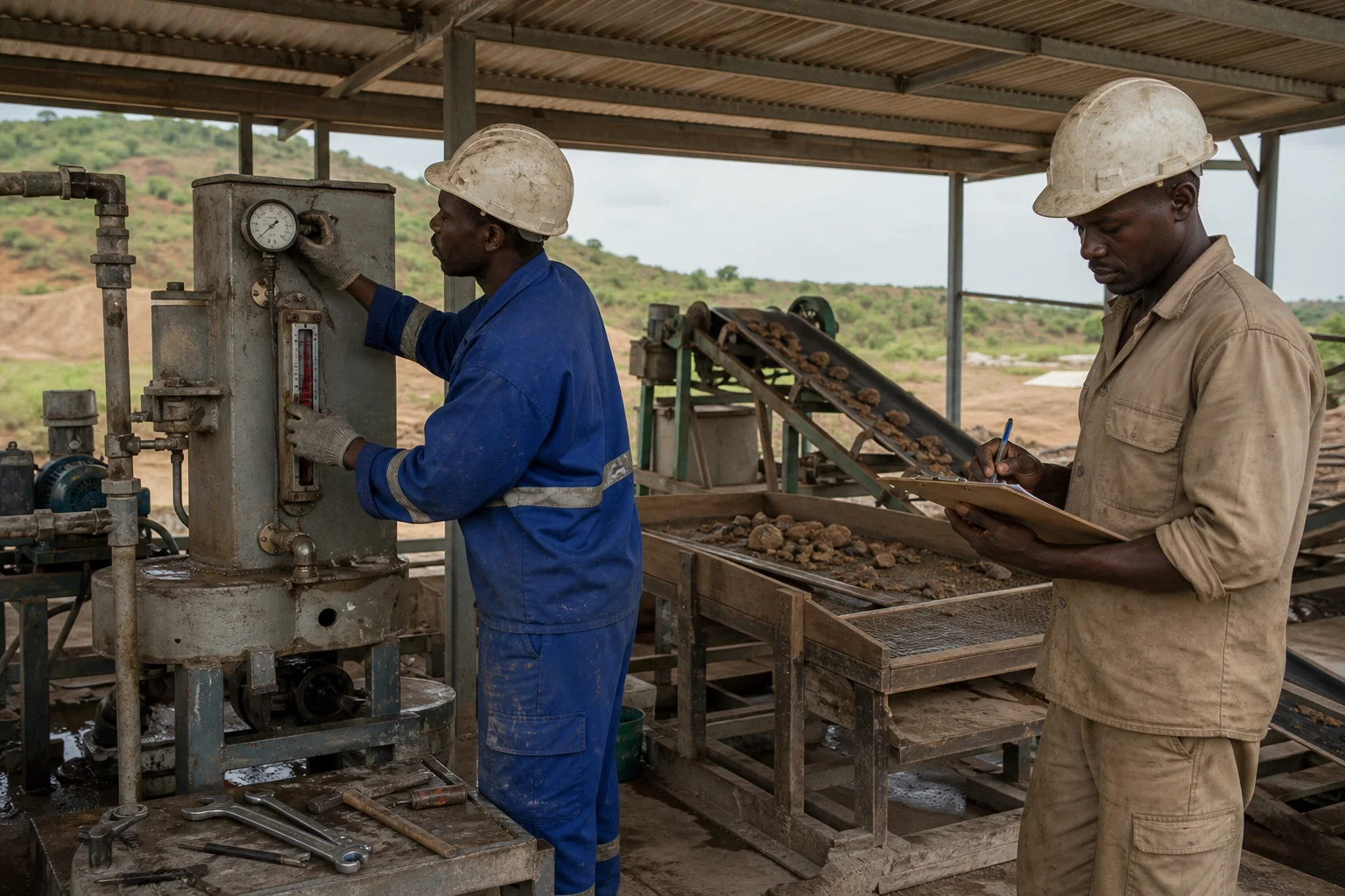 Operators logging a batch at a cooperative-scale processing line