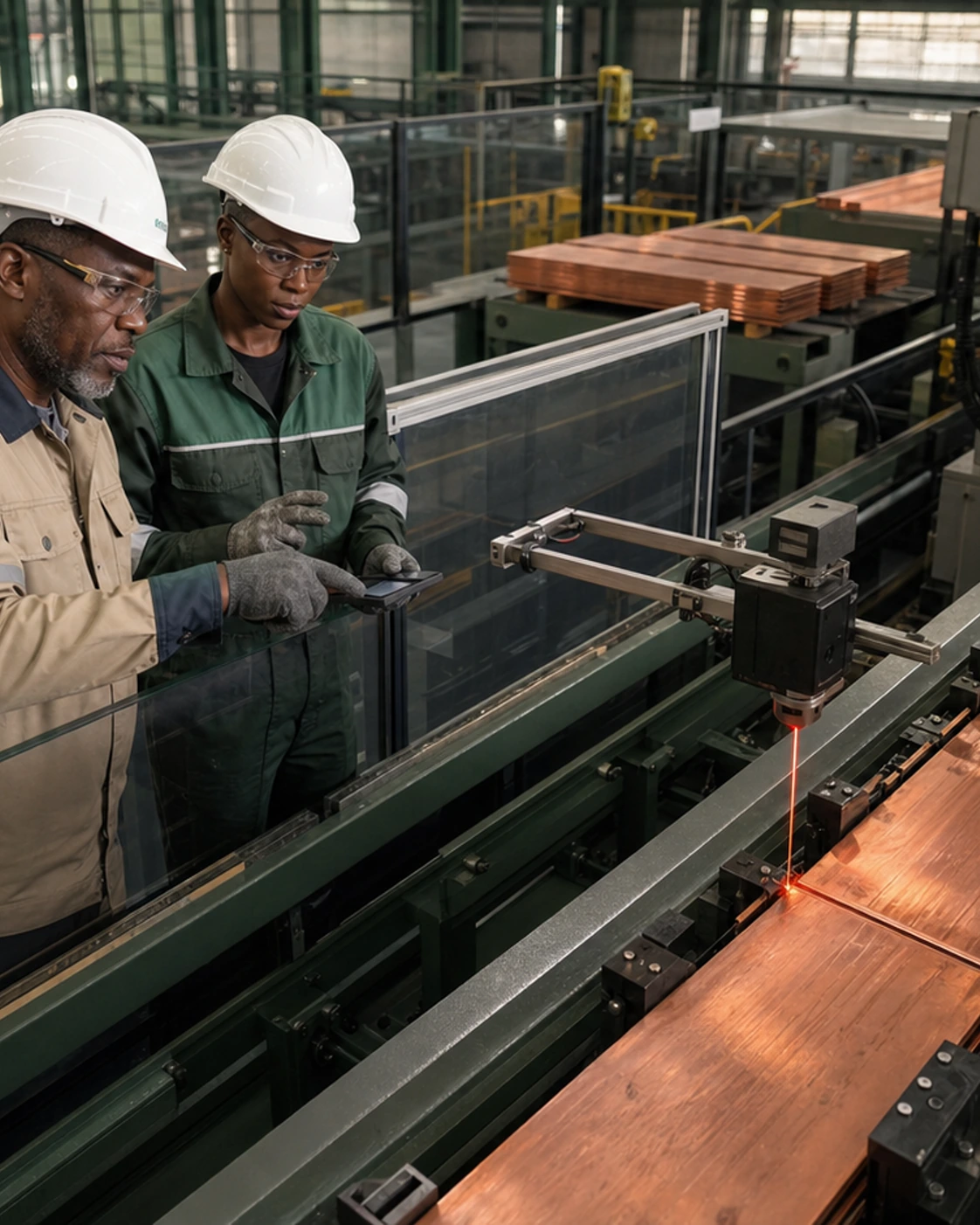 Zambian Process Specialists Supervising Automated Copper Manufacturing