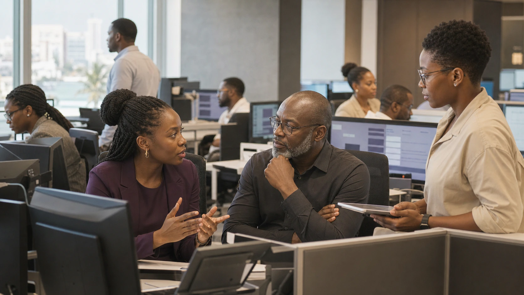 Colleagues at work in an Exchange operating centre