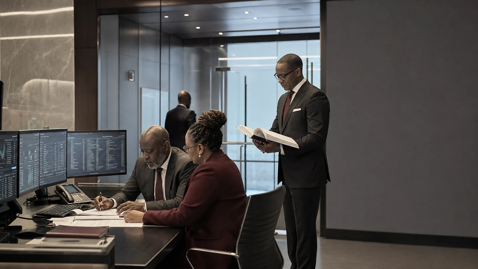 African Settlement Bank Officers Reconciling Commodity Clearing Instructions
