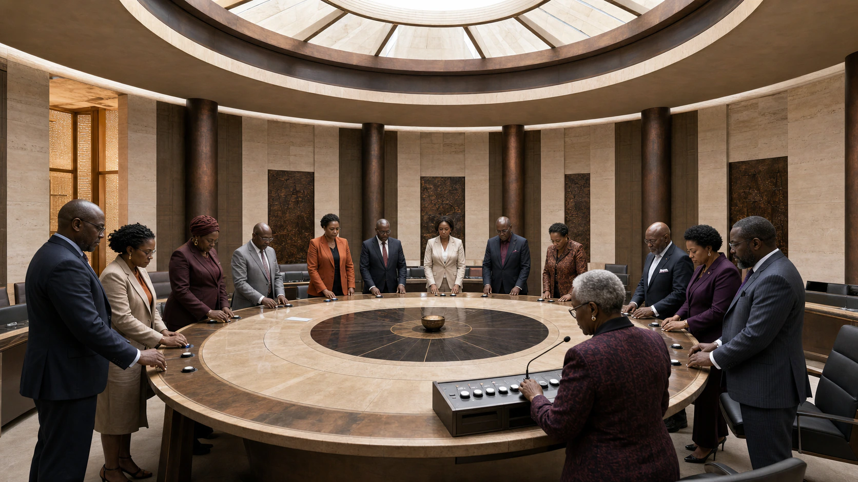 African market participants convened in a council chamber